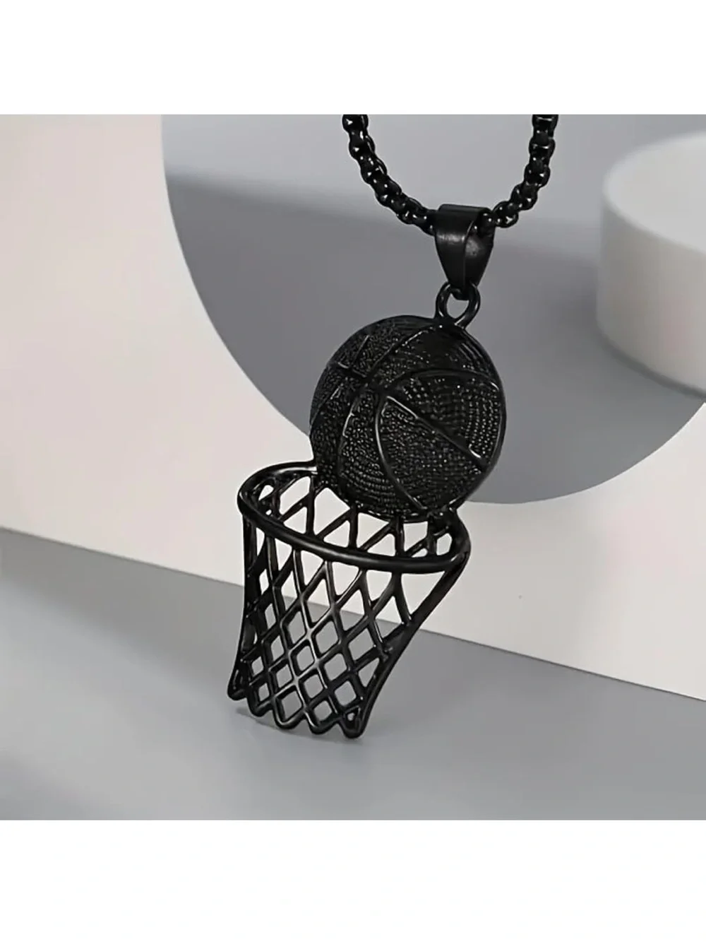 Silver Basketball Hoop Pendant Necklace - Sporty Silver Charm C51